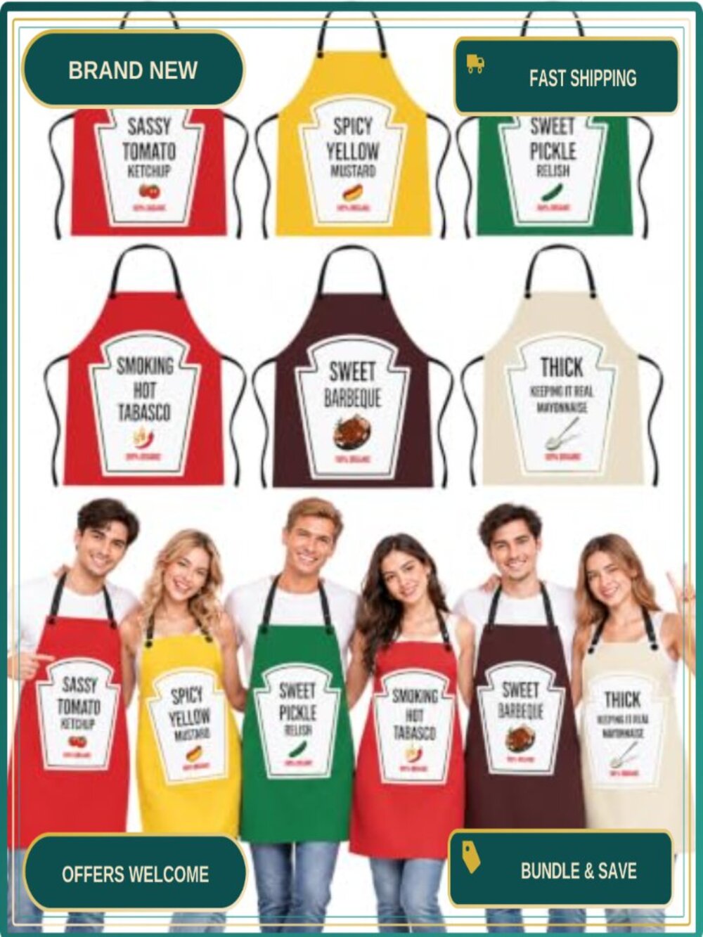 Halloween Condiment Aprons 6pc Twill Polyester Group Costume Kitchen